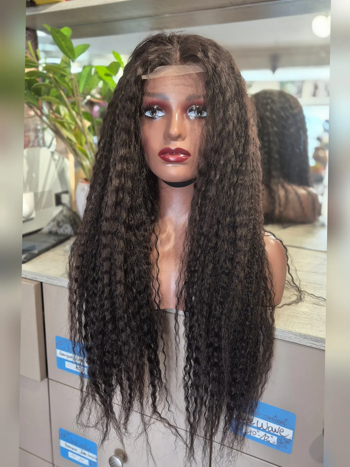 100% Natural Kinky Straight Wig, 24 Inches, Top Closure