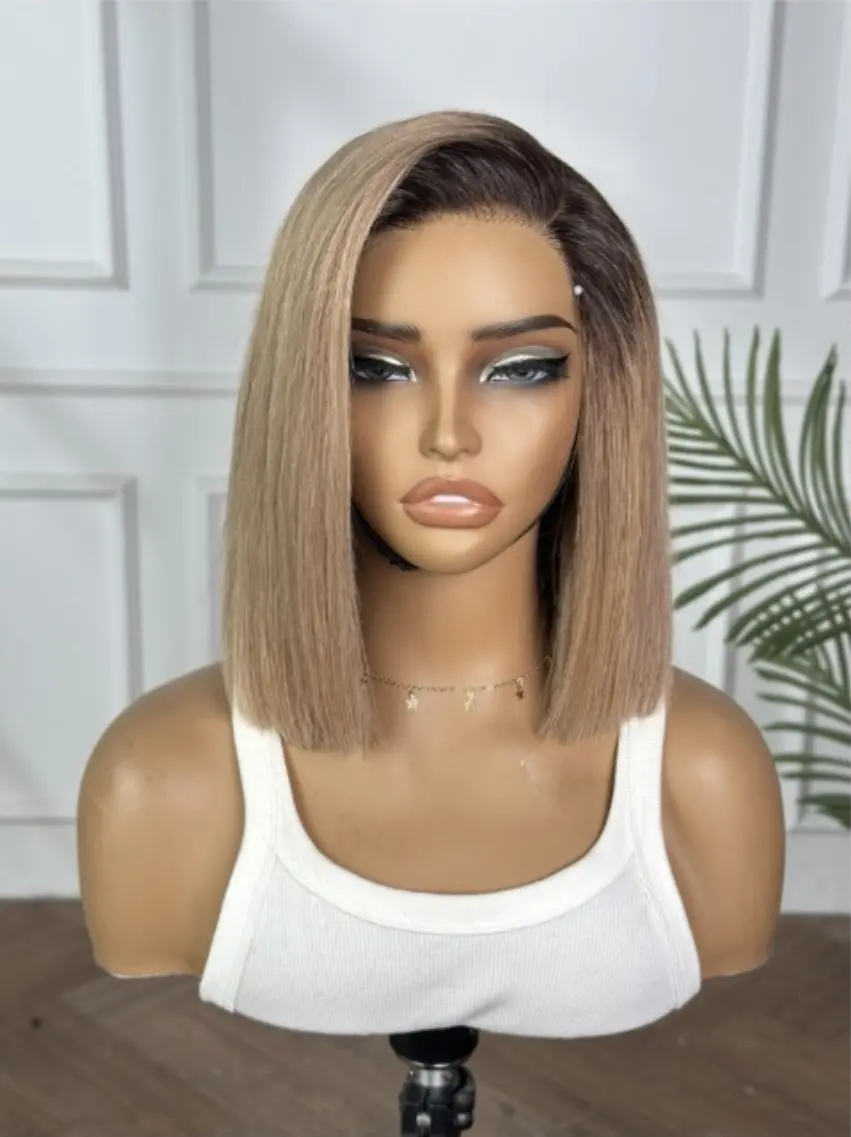 10-inch Mini Lace Straight Ash Blonde Wig