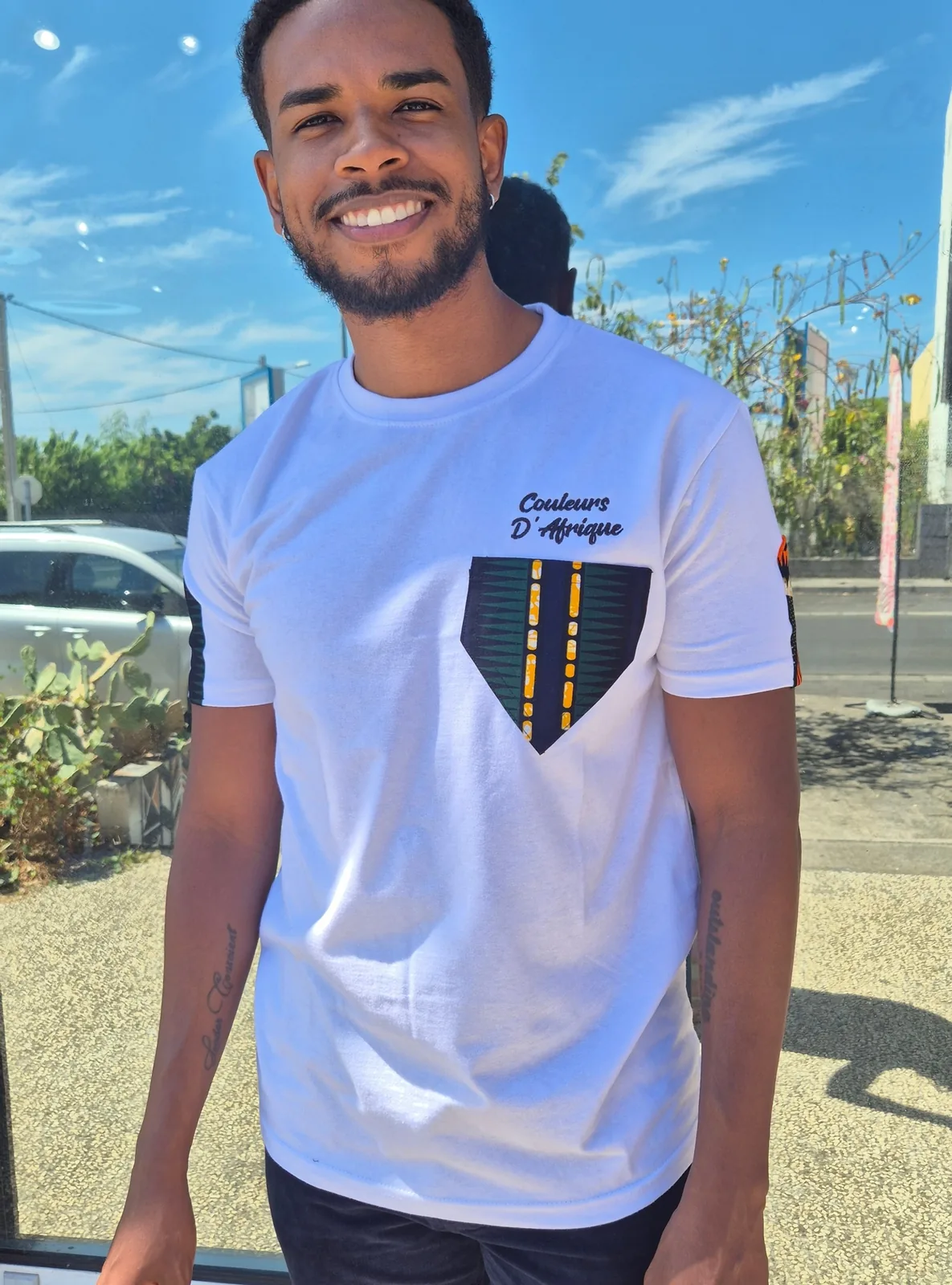 T-Shirt adulte Akem coton blanc et wax