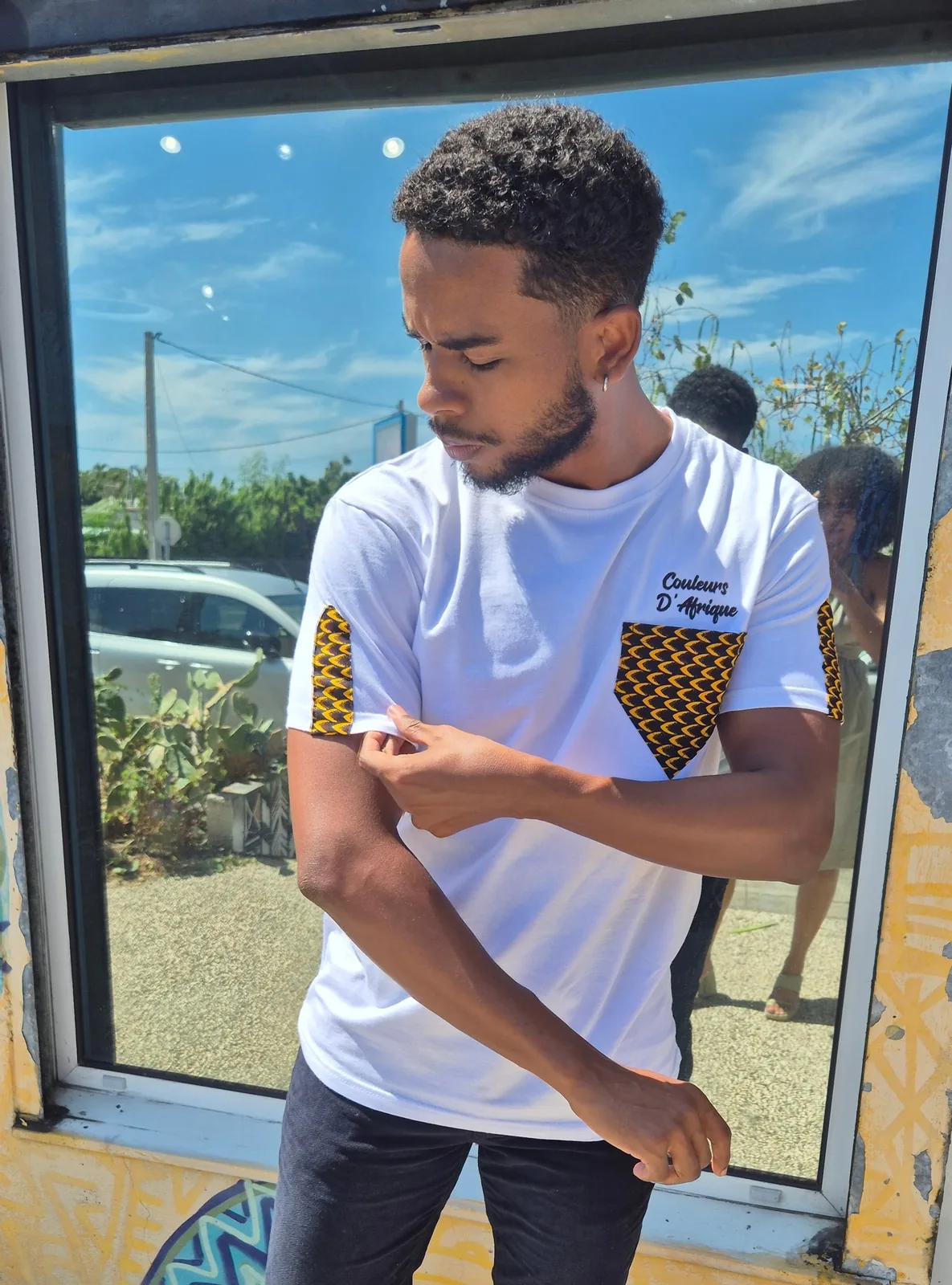 T-Shirt adulte Flamme coton blanc et détails wax