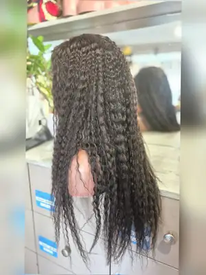 100% Natural Kinky Straight Wig, 24 Inches, Top Closure