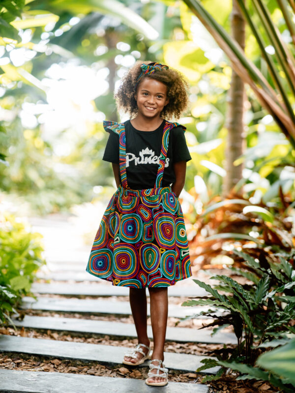 Jupe enfant a bretelles Edea en tissu wax africain