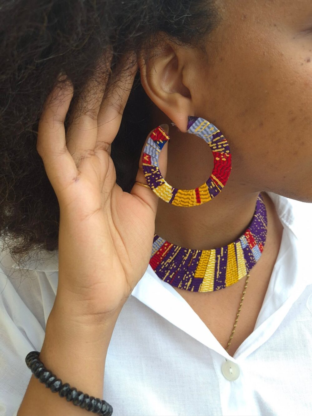 Senia patterned flat hoop earrings - Image 3