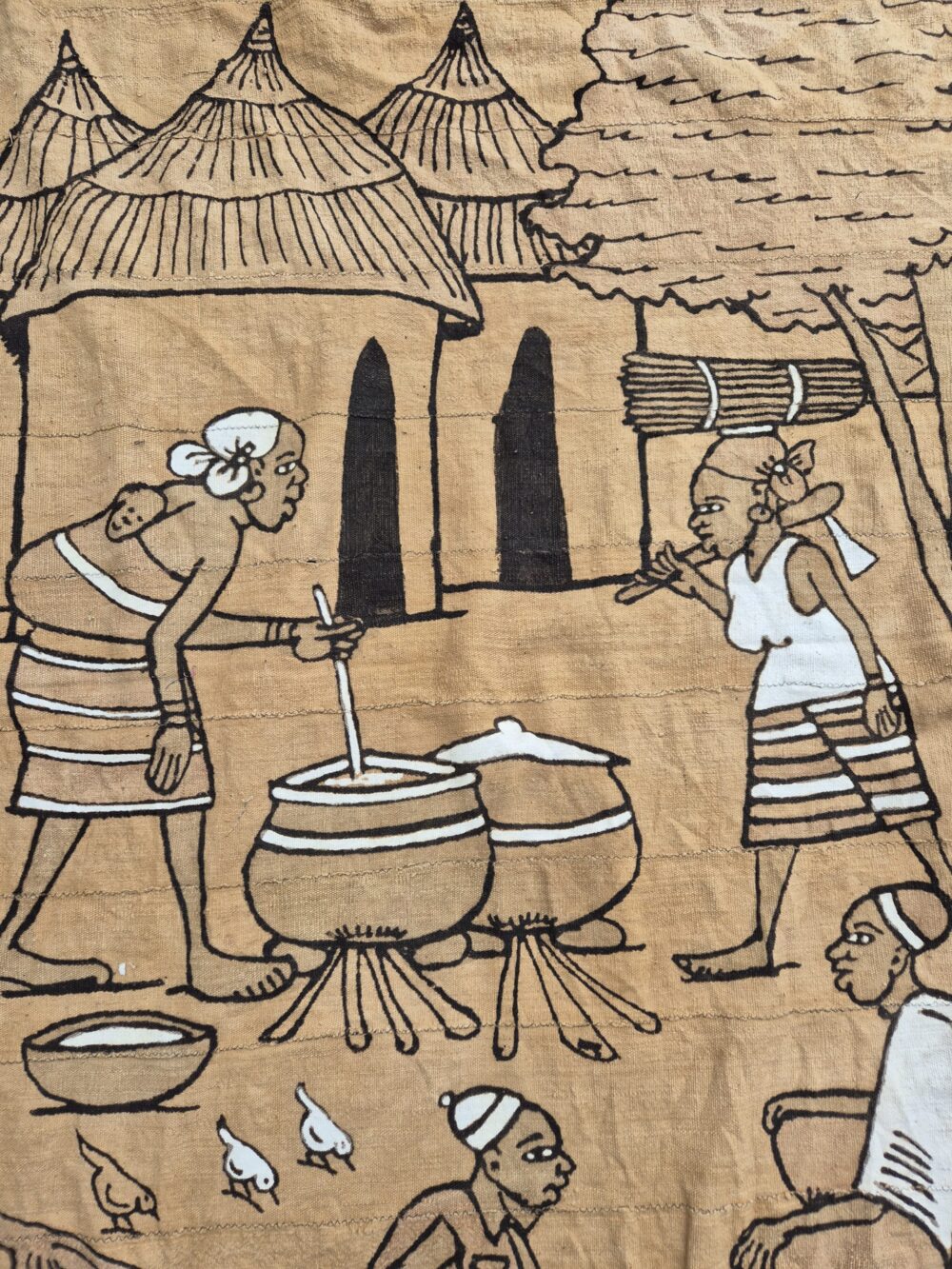 Tenture Bogolan Une journée au village – Image 2