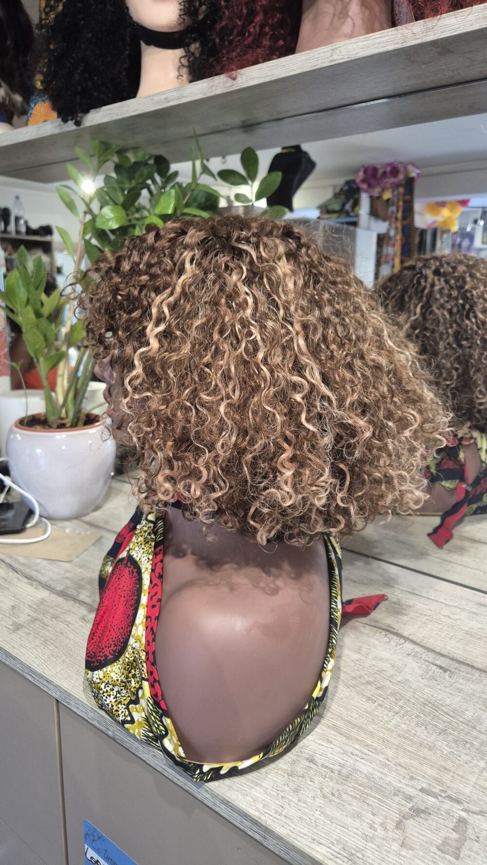 10 inches Peruvian Deep Curl Highlighted Wig with bangs - Image 2