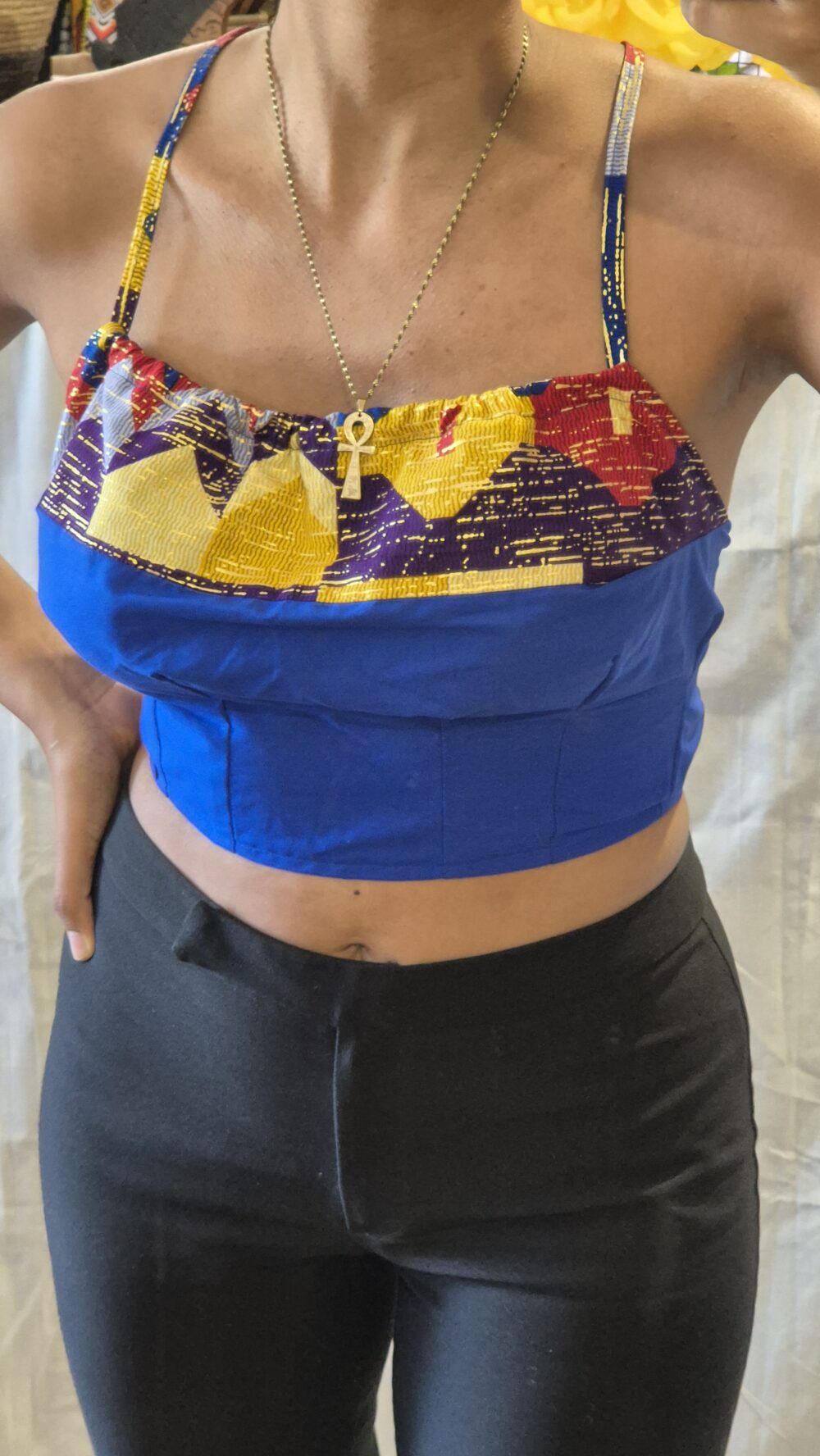 Senia blue backless top